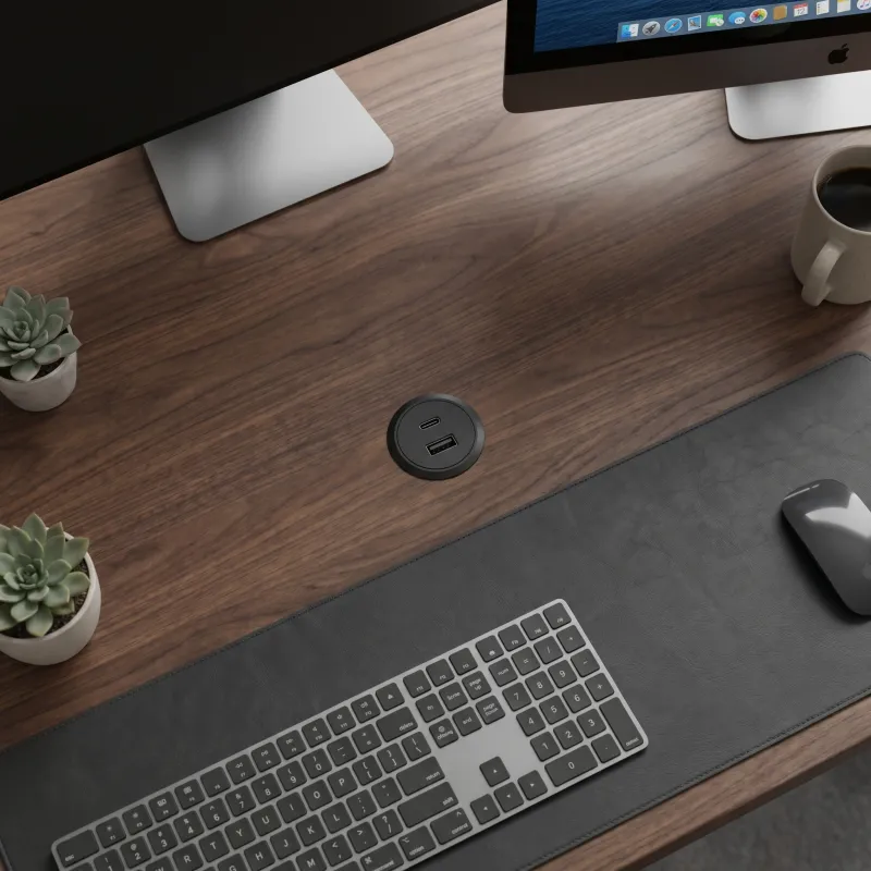 Interiérová 2 x USB A-C nabíječka do stolu 25mm PLUGY / Černá matná