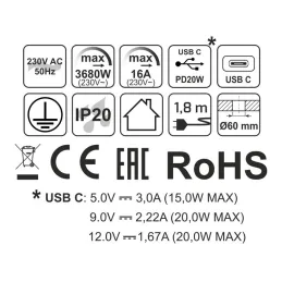 Interiérová zásuvka ALPHA BOX FRENCH 1x230V + USB C / Černá matná