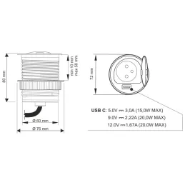 Interiérová zásuvka ALPHA BOX SCHUKO 1x230V + USB C / Černá matná