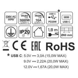 Interiérová zásuvka ALPHA BOX SCHUKO 1x230V + USB C / Černá matná