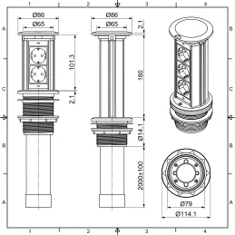 Výsuvná elektrická zásuvka Elevator NOVÁ 2x230V FRANCOUZSKÁ / Černá