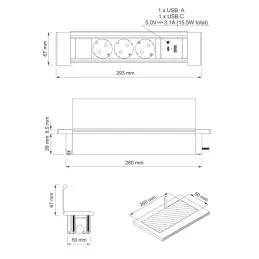 Interiérová zásuvková lišta SLIM BOX SCHUKO 3x 230V + USB / Černá matná
