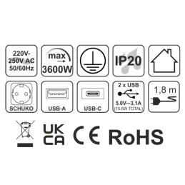 Interiérová zásuvková lišta SLIM BOX SCHUKO 3x 230V + USB / Černá matná