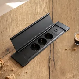 Interiérová zásuvková lišta SLIM BOX SCHUKO 3x 230V + USB / Černá matná