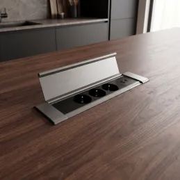 Interiérový zásuvkový panel SLIM BOX SCHUKO 3x 230V + USB / Nerez