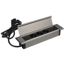 Interiérový zásuvkový panel SLIM BOX SCHUKO 3x 230V + USB / Nerez