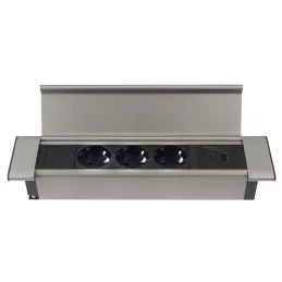 Interiérový zásuvkový panel SLIM BOX SCHUKO 3x 230V + USB / Nerez