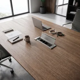 Interiérový zásuvkový panel SLIM BOX SCHUKO 3x 230V + USB / Nerez