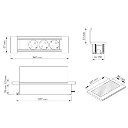 Interiérová zásuvková lišta SLIM BOX SCHUKO 3x 230V / Nerez