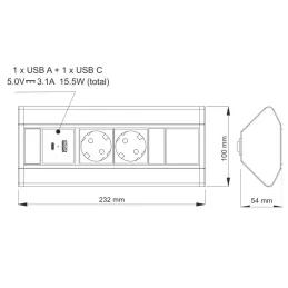Interiérová zásuvková lišta CORNER SCHUKO 2x 230V + USB A-C / Bílá matná