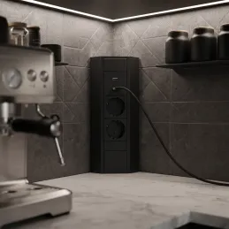 Interiérová zásuvková lišta CORNER SCHUKO 2x 230V + USB A-C / Černá matná