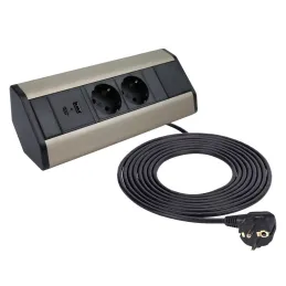 Interiérová zásuvková lišta CORNER SCHUKO 2x 230V + USB A-C / Nerez