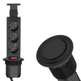 Výsuvná elektrická zásuvka ASTRA 3x230V SCHUKO / Černá