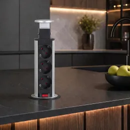 Výsuvná elektrická zásuvka ASTRA 3x230V SCHUKO / Hliník