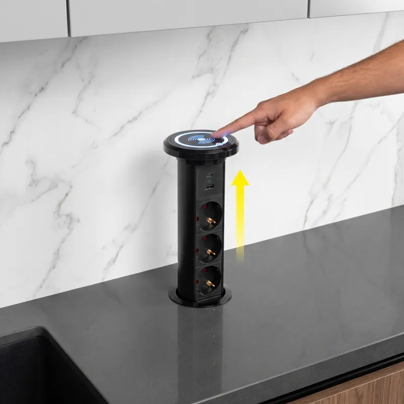 Automatická výsuvná elektrická zásuvka ASTRA SCHUKO 3x230V + 2xUSB A-C / Černá