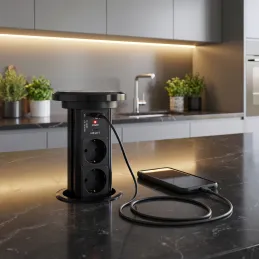 Automatická výsuvná elektrická zásuvka ASTRA SCHUKO 3x230V + 2xUSB A-C / Černá