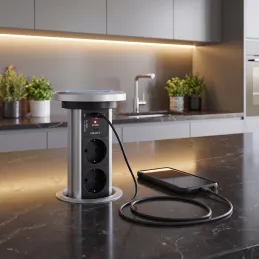 Automatická výsuvná elektrická zásuvka ASTRA SCHUKO 3x230V + 2xUSB A-C / Hliník