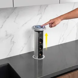 Automatická výsuvná elektrická zásuvka ASTRA SCHUKO 3x230V + 2xUSB A-C / Hliník