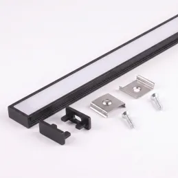 Sada 1m profilu ZARIA na LED osvětlení s mléčným krytem s krytkami a uchycením / Černá matná