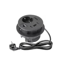Vnitřní zásuvka do stolu OFFICE SMART 80 SCHUKO 1x230V + USB A-C + HDMI + Rj45 / Černá