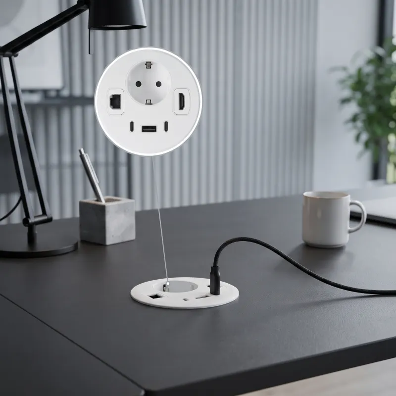 Vnitřní zásuvka do stolu OFFICE SMART 80 SCHUKO 1x230V + USB A-C + HDMI + Rj45 / Bílá