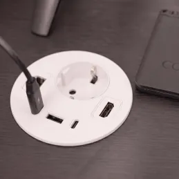 Vnitřní zásuvka do stolu OFFICE SMART 80 SCHUKO 1x230V + USB A-C + HDMI + Rj45 / Bílá