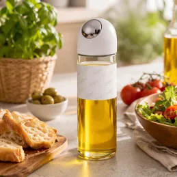 Skleněná láhev na olivový olej nebo ocet s automatickým otevíráním 510 ml / Bílá