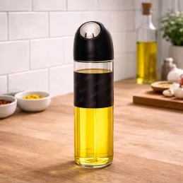 Skleněná láhev na olivový olej nebo ocet s automatickým otevíráním 510 ml / Černá