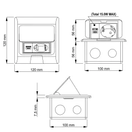 Výklopná zásuvka do podlahy FLOOR LUX SCHUKO 1x230V + USB A-C / Černá