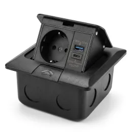 Výklopná zásuvka do podlahy FLOOR LUX SCHUKO 1x230V + USB A-C / Černá