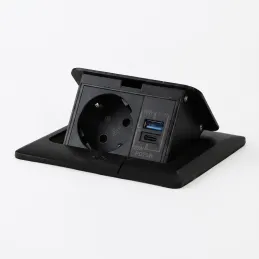 Výklopná zásuvka do podlahy FLOOR LUX SCHUKO 1x230V + USB A-C / Černá
