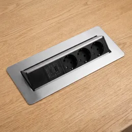Výklopná zásuvka AMBIENTE SCHUKO 3x230V + USB A-C / Nerez