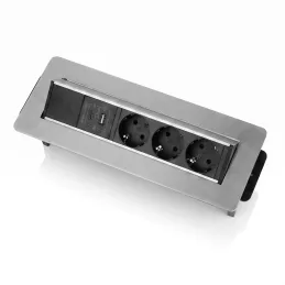 Výklopná zásuvka AMBIENTE SCHUKO 3x230V + USB A-C / Nerez
