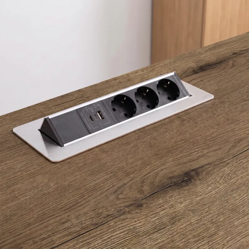 Výklopná zásuvka AMBIENTE SCHUKO 3x230V + USB A-C / Nerez
