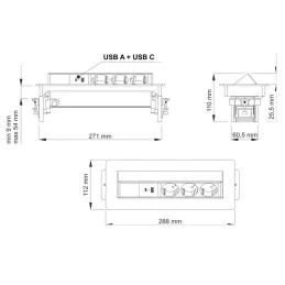Výklopná zásuvka AMBIENTE SCHUKO 3x230V + USB A-C / Černá matná