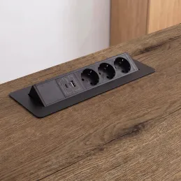 Výklopná zásuvka AMBIENTE SCHUKO 3x230V + USB A-C / Černá matná