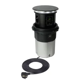 Automatická výsuvná zásuvka AMBIENTE SCHUKO 3x230V + USB A-C s osvětlením a nabíjením / Černé sklo