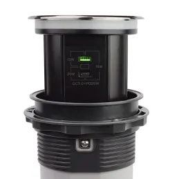 Automatická výsuvná zásuvka AMBIENTE SCHUKO 3x230V + USB A-C s osvětlením a nabíjením / Černé sklo