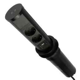 Výsuvná zásuvka AVION SCHUKO 2x230V + USB A-C a indukčním nabíjením / Černá matná