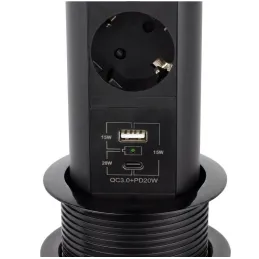 Výsuvná zásuvka AVION SCHUKO 2x230V + USB A-C a indukčním nabíjením / Černá matná