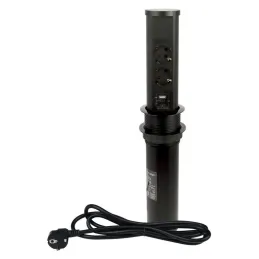 Výsuvná zásuvka AVION SCHUKO 2x230V + USB A-C a indukčním nabíjením / Černá matná