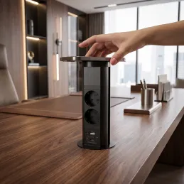 Výsuvná zásuvka AVION SCHUKO 2x230V + USB A-C a indukčním nabíjením / Černá matná