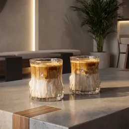 Borosilikátový pohár na kávu WOOD 300 ml / Transparentní