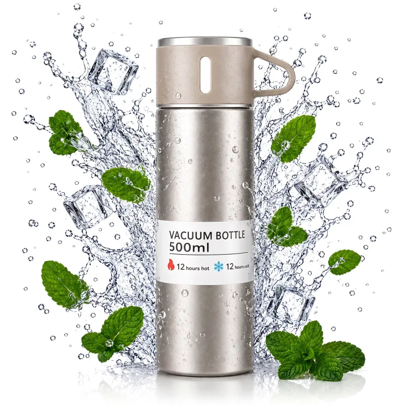 Nerezová termoska s pohárem THERMIO 500 ml / Béžová