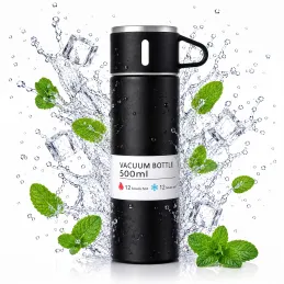 Nerezová termoska s pohárem THERMIO 500ml / Černá