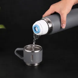 Nerezová termoska s pohárem THERMIO 500 ml / Šedá