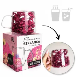 Termo šálek na nápoje s květinami FLOWER GLASS 180 ml / Červená