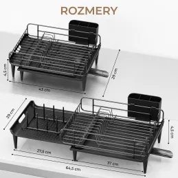 Rozkládací odkapávač na nádobí WARD / Černá matná