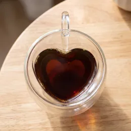 Termo sklenice na kávu HEART 240 ml / Transparentní