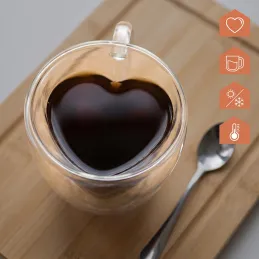 Termo sklenice na kávu HEART 240 ml / Transparentní